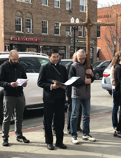 Bishop Fernandes reading at the Way of the Cross in Cincinnati, OH on Good Friday