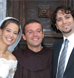 Padre Vito with Chiara and Enrico on their wedding day 