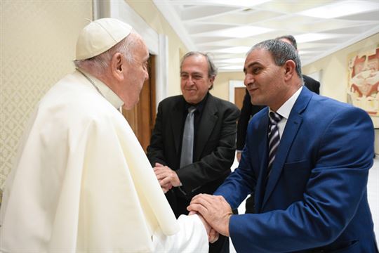 Elhanan and Aramin received by Pope Francis on March 27 © Vatican Media/Catholic Press Photo