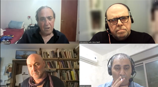 The protagonists of this online dialogue: from the left, Elhanan, Banfi, Aramin, McCann.